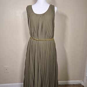 Michael Kors Olive Strapless Dress with Gold Chain